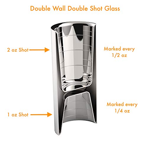  Outset Double Wall Cocktail Measuring Jigger 2 In 1, 1 Oz And 2 Oz, Stainless Steel