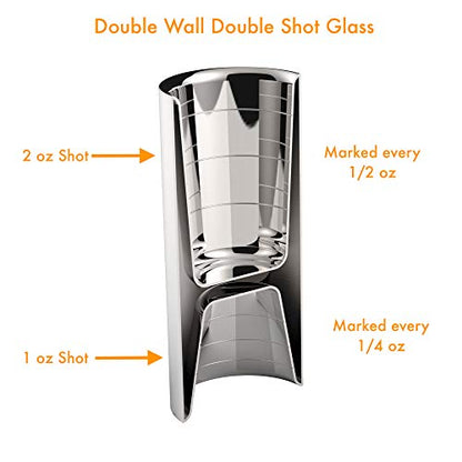  Outset Double Wall Cocktail Measuring Jigger 2 In 1, 1 Oz And 2 Oz, Stainless Steel