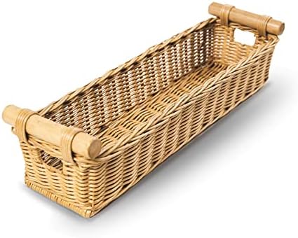  Ong Narrow Pole Handle Wicker Basket, Small, 17 In L X 5 In W X 5.25 In H, Sandstone