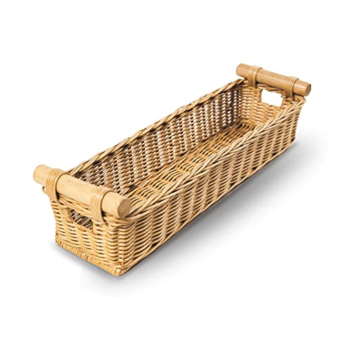  Ong Narrow Pole Handle Wicker Basket, Small, 17 In L X 5 In W X 5.25 In H, Sandstone