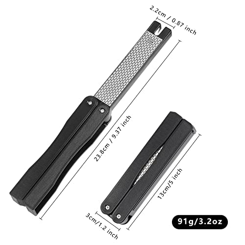  Portable Handheld Double Sided Sharpener 400/600 Grit Foldable Diamond Knife Sharpening Stone For Kitchen, Garden, Outdoor Tools Fine Or Coarse Grinding, Black