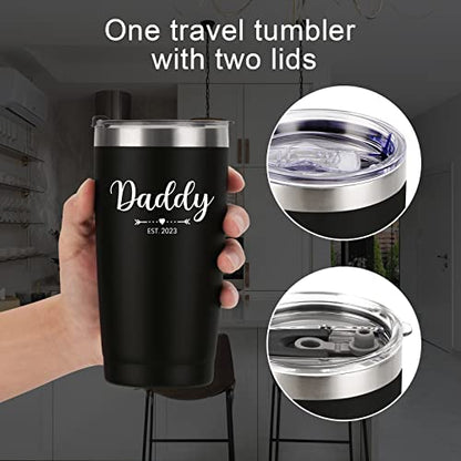  Daddy And Mommy Est 2023 Travel Tumbler, New Parents Insulated Tumblers 20Oz, Mom Dad Gift For Mother's Day, Father's Day, Christmas, New Pregnancy, Birthday, Baby Shower (Black Aqua Blue)