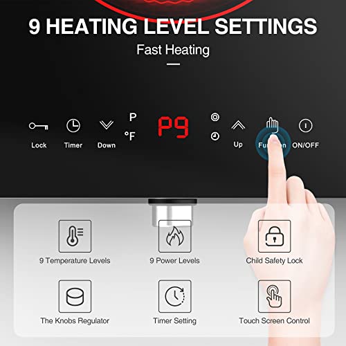  Electric Cooktop,120V 2400W Electric Stove Top With Knob Control,9 Power Levels, Kids Lock & Timer, Hot Surface Indicator, Overheat Protection,12 Inch Built-in Radiant Double Induction Cooktop