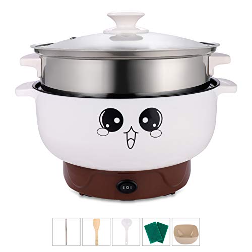  4-IN-1 Multifunction Electric Cooker Skillet Grill Pot Wok Electric Hot Pot For Noodles Cook Rice Fried Stew Soup Steamed Fish Boiled Egg Small Non-stick (2.3L, With Lid And Steamer)