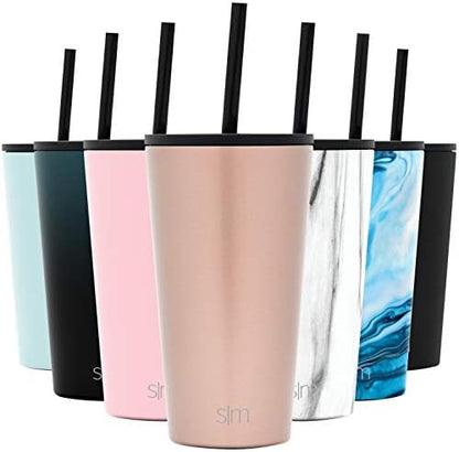  Insulated Tumbler With Lid And Straw | Iced Coffee Cup Reusable Stainless Steel Water Bottle Travel Mug | Gifts For Women Men Her Him | Classic Collection | 16oz | Rose Gold