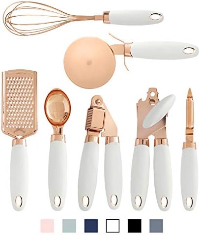  Ith COLOR 7 Pc Kitchen Gadget Set Copper Coated Stainless Steel Utensils With Soft Touch White Handles