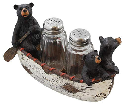  Three Black Bears Canoeing Salt & Pepper Set - Rustic Cabin Canoe Cub Decor