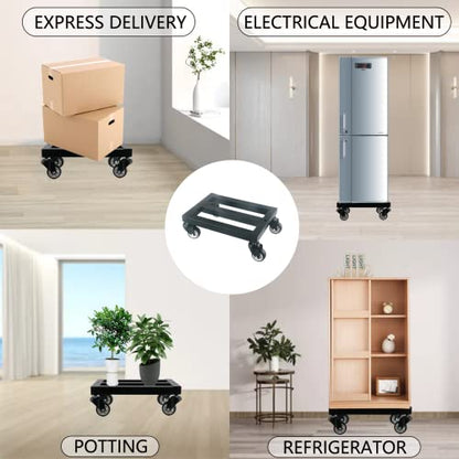  4 Wheels Heavy Duty Furniture Dolly, Flat Dolly Cart For Moving Furniture Fridge Luggage And Other Large Items, 18x12x6 Inch 360-degree Adjustment, Black
