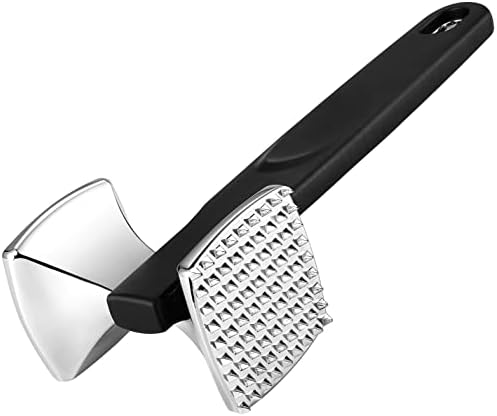  Spring Chef Meat Tenderizer, Heavy Duty Hammer Mallet Tool Chicken, Beef And Steak Pounder; Commercial Quality & Solid Construction, Dual Sided With Smooth & Textured Surface, Soft Grip Handle, Black