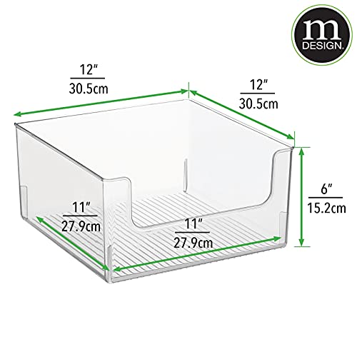  Modern Wide Plastic Open Front Dip Storage Organizer Bin Basket For Kitchen Organization - Shelf, Cupboard, Cabinet, And Pantry Organizing Decor - Ligne Collection - 2 Pack - Clear