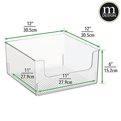  Modern Wide Plastic Open Front Dip Storage Organizer Bin Basket For Kitchen Organization - Shelf, Cupboard, Cabinet, And Pantry Organizing Decor - Ligne Collection - 2 Pack - Clear