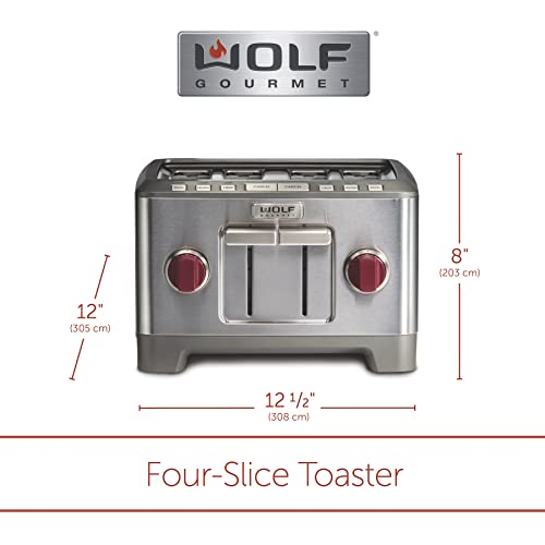  Olf Gourmet 4-Slice Extra-Wide Slot Toaster With Shade Selector, Bagel And Defrost Settings, Red Knob, Stainless Steel (WGTR154S)