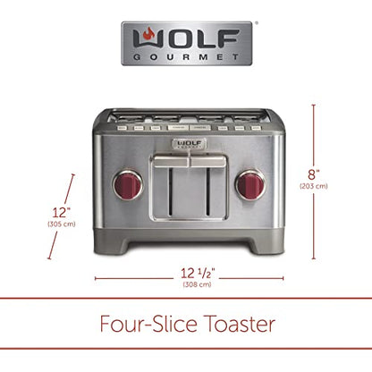  Olf Gourmet 4-Slice Extra-Wide Slot Toaster With Shade Selector, Bagel And Defrost Settings, Red Knob, Stainless Steel (WGTR154S)