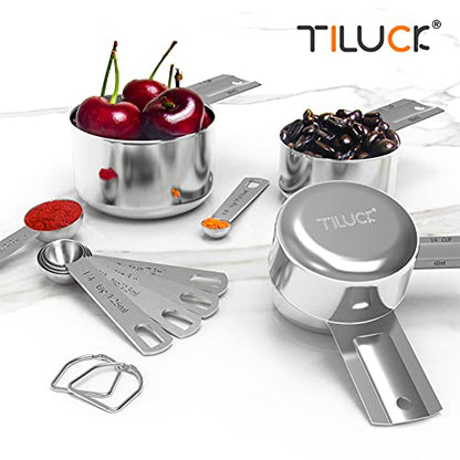  Stainless Steel Measuring Cups & Spoons Set, Cups And Spoons,Kitchen Gadgets For Cooking & Baking (Sliver-5+6)