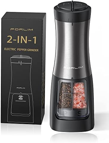  Electric Salt And Pepper Grinder Set Battery Operated, Automatic One Handed Operation Salt And Pepper Mill, Stainless Steel Electric Pepper Shaker With Light, Adjustable Ceramic Grinder - 2 Pcs