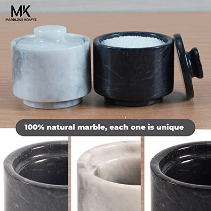  Arblous Krafts Stylish Marble White And Black 3.5 Oz Salt Cellar, Trinket Box And Condiment Pots 3" X 3" Kitchen Décor Salt Pepper Bowls Salt Container, Pinch Pots Tea Containers
