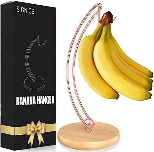  Signice Banana Holder Stand - Newest Patented Modern Banana Tree Hanger With Wood Base Stainless Steel Banana Rack For Home Kitchen Use,Doesn't Tip Over (Full Black)