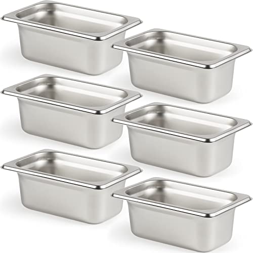  6 Pack Anti-Jam Hotel Pans, 1/3 Size 6 Inch Deep, NSF Commercial 18/8 Stainless Steel Chafing Steam Table Pan, Catering Storage Metal Food Pan