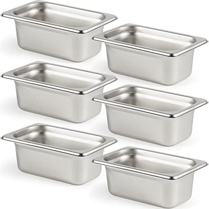  6 Pack Anti-Jam Hotel Pans, 1/3 Size 6 Inch Deep, NSF Commercial 18/8 Stainless Steel Chafing Steam Table Pan, Catering Storage Metal Food Pan