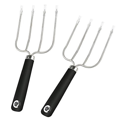 Urkey And Poultry Lifter Fork, Set Of 2 Stainless Steel Cooking Roasting Carving Meat Forks Tools Heat-resistant For BBQ Barbecue Grilling Smoking Transport Turning