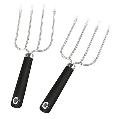  Urkey And Poultry Lifter Fork, Set Of 2 Stainless Steel Cooking Roasting Carving Meat Forks Tools Heat-resistant For BBQ Barbecue Grilling Smoking Transport Turning