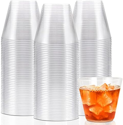  Plastic Cups Party Cups 100 Pack 9 Oz Gold Plastic Cups Disposable Cups Gold Rimmed Clear Plastic Cups For Wedding Reusable Elegant Plastic Wine Glasses Gold Cups Cocktail Cups