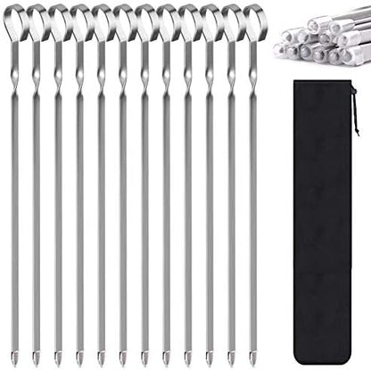  Kabob Skewers, 17" Metal Kebab Skewers Flat Long Stainless Steel Wide Reusable BBQ Barbecue Shish Kabob Sticks Skewers For Grilling Meat Shrimp Chicken Vegetable, 12 Pack Including Bonus 14" Skewers