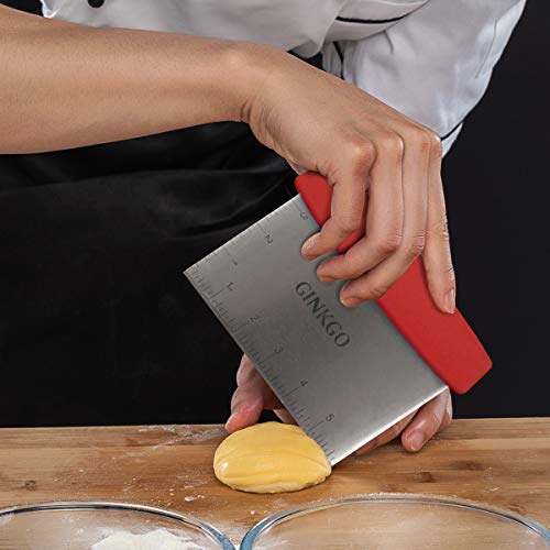  INKGO Stainless Steel Bench Scraper, 6 Inch Multi-Function Kitchen Scraper Can Be Used As Pastry Cake Dough Pizza Food Cutters' Tool, Red