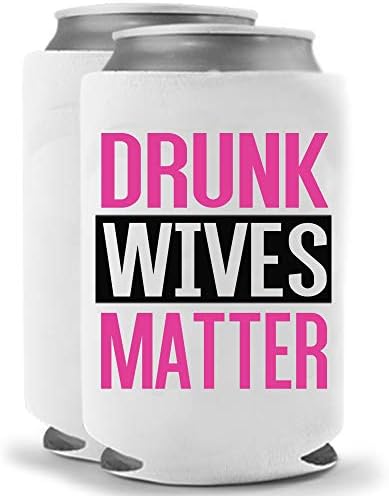  Drunk Wives Matter Pink | Set Of Two (2) Funny Novelty Can Cooler Beverage Huggie - | Beer Beverage Holder - Funny Gifts Wife - Quality Neoprene No Fade 12 Oz Or 16oz Can Cooler (Magenta (2))