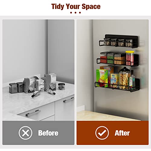  MoKo Magnetic Spice Rack For Refrigerator,8.8lb Super Magnetic, Moveable Magnetic Shelf For Refrigerator, Magnetic Spice Rack Organizer, Space Saver For Fridge Microwave Oven, Jars, Seasoning, 3 Pack