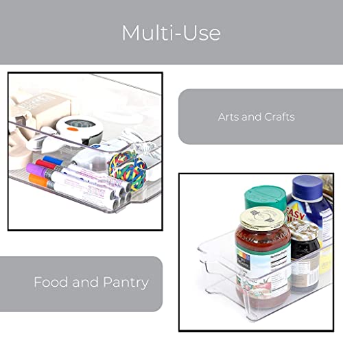  Smart Design Stackable Refrigerator Bin - 6 X 12 Inch - BPA Free Plastic Resin - Fridge, Freezer, Pantry Organizer, Cabinet Storage, Food, Produce, Fruit Containers - Kitchen Organization - Clear
