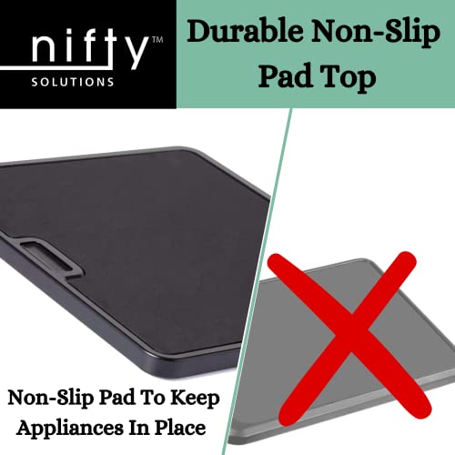 Medium Appliance Rolling Tray – Black, Home Kitchen Counter Organizer, Integrated Rolling System, Non-Slip Pad Top For Coffee Maker, Stand Mixer, Blender, Toaster