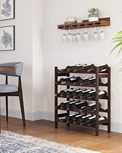 Songmics 30-Bottle Wine Rack, 5-Tier Freestanding Floor Bamboo Wine Holder, Display Stand Shelves, Wave Bars, Espresso UKWR25BR