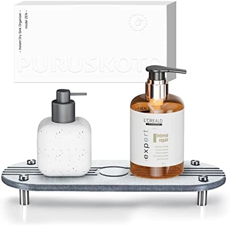  PURUSKOTO 2 Pack Instant Dry Sink Organizer For Bathroom & Kitchen, Fast Drying Stone Sink Tray, Diatomaceous Earth Bathroom Countertop Organizer, Kitchen Sponge Holder Sink Caddy,Lifstyle Drying Rack