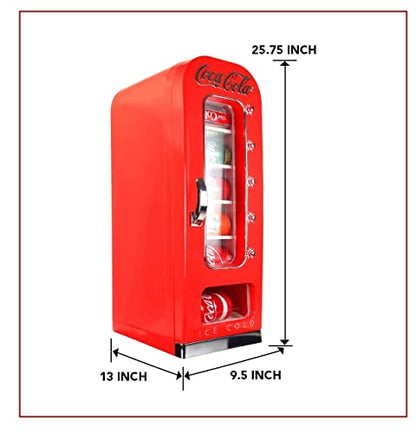  Coca-Cola Exclusive New Retro Vending Machine Style 10 Can Mini Fridge, 12V DC/110V AC With Tall Window Display For Home, Dorm, Office, Games Room