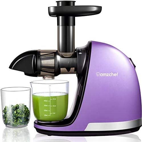  Masticating Juicer Machines, AMZCHEF Slow Cold Press Juicer With Reverse Function, High Juice Yield, Easy Clean With Brush,Recipes For High Nutrient Fruits And Vegetables, Gray(Updated)