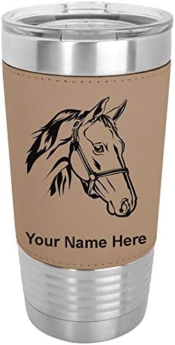 20oz Vacuum Insulated Tumbler Mug, Horse Head 2, Personalized Engraving Included (Faux Leather, Rustic)