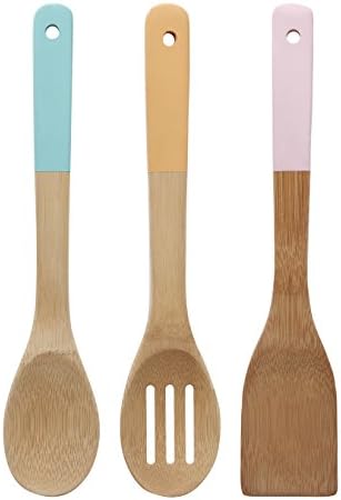 Premier® Housewares Kitchen Utensil Set, Pastel Handles 5 Piece, Bamboo, Multi/Coloured