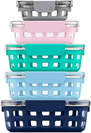  Duraglass Meal Prep Sets- Glass Food Storage Containers With Silicone Sleeves And Airtight BPA-Free Plastic Lids, Dishwasher, Microwave, And Freezer Safe