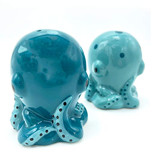  Octopus Salt & Pepper Shakers, 2-Piece Set, Blue/Teal