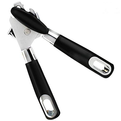 Vila Stainless Steel Cat & Dog Food Can Opener, Manual Lid Lifter, Bottle Opener, Easy To Turn Knob, Long, Comfortable Handles, Sharp Cutting Disc - Silver And Black, For Kitchen, Restaurant, Camping