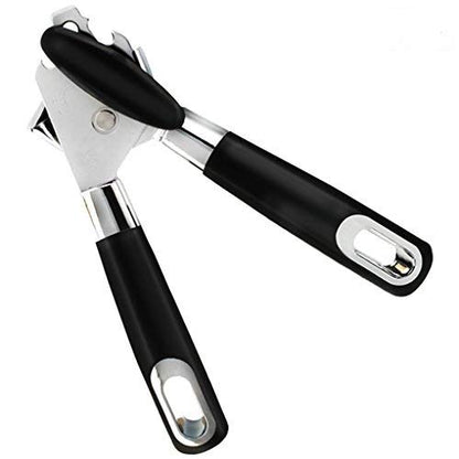 Vila Stainless Steel Cat & Dog Food Can Opener, Manual Lid Lifter, Bottle Opener, Easy To Turn Knob, Long, Comfortable Handles, Sharp Cutting Disc - Silver And Black, For Kitchen, Restaurant, Camping