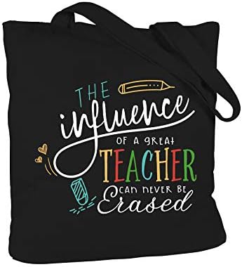  ELEGANTPARK Funny Teacher Gifts For Women Teacher Appreciation Gifts From Students Birthday Graduation Valentines Day Christmas Gifts For Teacher Tote Bag Black Cotton Canvas With Interior Pocket