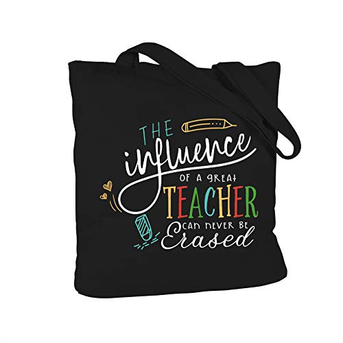  ELEGANTPARK Funny Teacher Gifts For Women Teacher Appreciation Gifts From Students Birthday Graduation Valentines Day Christmas Gifts For Teacher Tote Bag Black Cotton Canvas With Interior Pocket