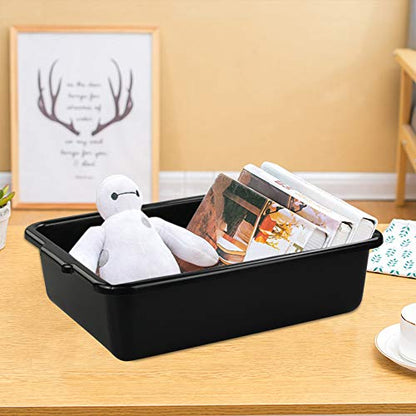  Plastic Bus Tub Set Of 4, Black Rectangle Plastic Dish Pans, 8 Liters
