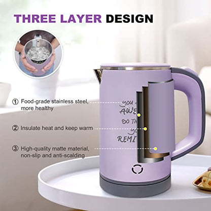  Small Electric Tea Kettle, 0.8L Portable Travel Hot Water Boiler Stainless Steel,Low Power Cordles Mini Electric Coffee Kettle Auto Shut-off,Gift For Camping, Travel, Office And Student Dormitory