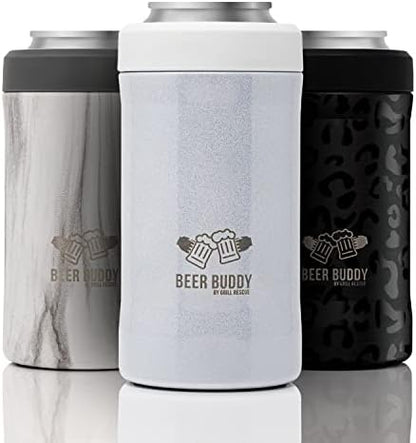  Grill Rescue​ Insulated Can Holder – Vacuum-Sealed Stainless Steel – Beer Bottle Insulator For Cold Beverages – Thermos Beer Cooler ​Suited For Any Size​ Drink - One Size Fits All (Matte Black)