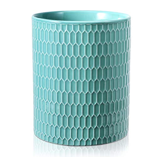  Kitchen Utensil Holder, Ceramic Utensil Crock Large Utensil Holder For Countertop, Relief Design Cooking Utensil Organizer For Kitchen Wedding/Birthday/Housewarming Gift, Turquoise Color