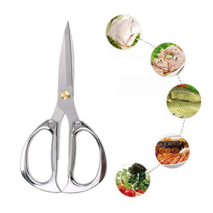  Multi-purpose Kitchen Shears Scissors, Heavy Duty Stainless Steel Scissors With Strong Straight Edge Snips (Silver)