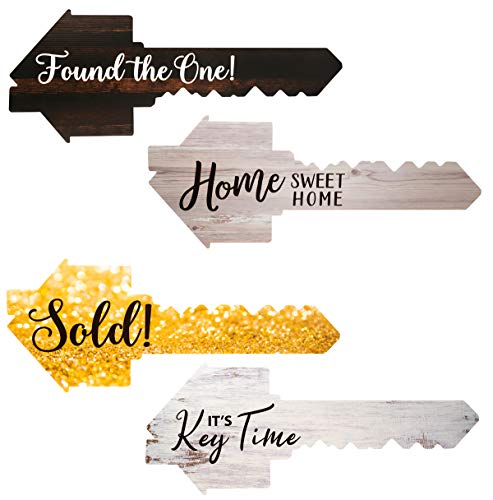  Real Estate Social Media Testimonial Photo Prop Signs - Great For Instagram, Twitter & Facebook (2 Pack, Key - Sold/Key Time AND Key - Found The One/Home Sweet Home)